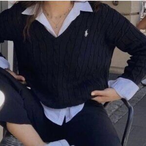 Polo Ralph Lauren Cable-Knit Cotton V-Neck Sweater